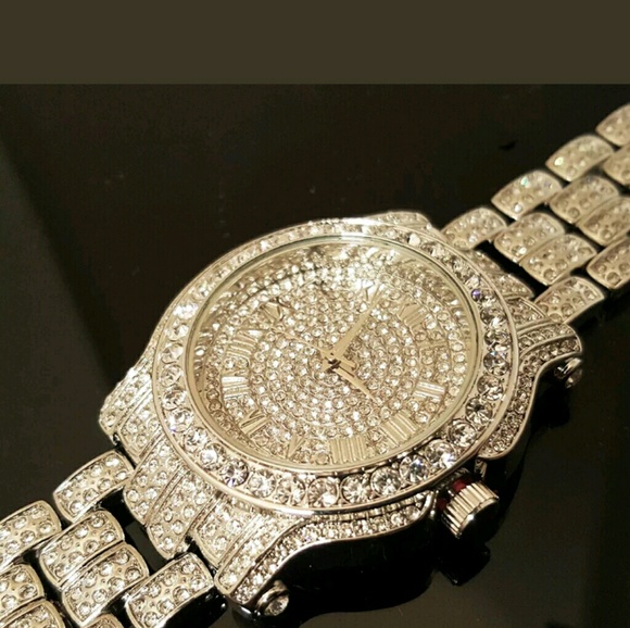 Men Hip Hop Iced out White Gold Tone Techno Pave B - Picture 4 of 6